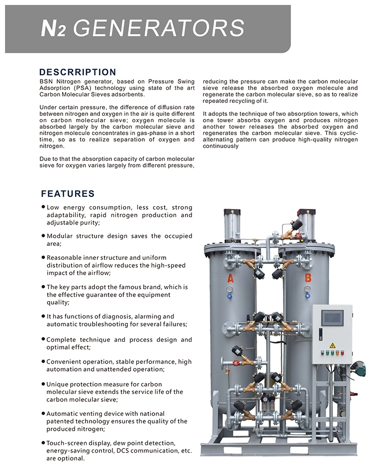 99.99% High Purity Psa Nitrogen Production Equipment, 5 ~ 8000nm3/Hr Psa Nitrogen Generator 0~8bar